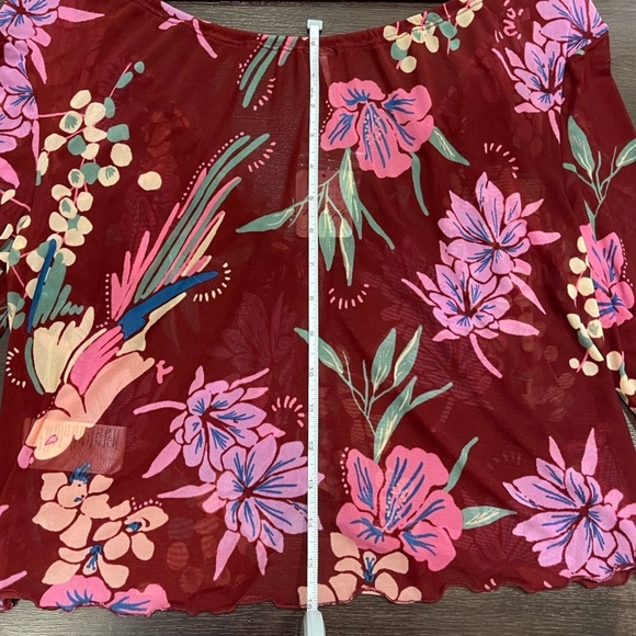 NWT Free People Sheer Floral Print Of Paradise bell sleeve tropical Top fairy - Picture 6 of 7